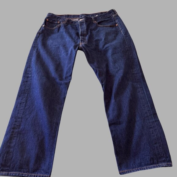 Levis 501 Original Button Fly Jeans Men's Size 42x30 Dark Wash Straight Leg - Picture 1 of 7